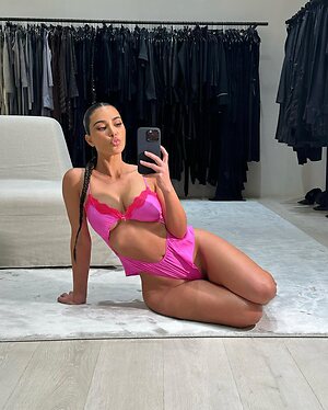 Kim Kardashian pink lingerie